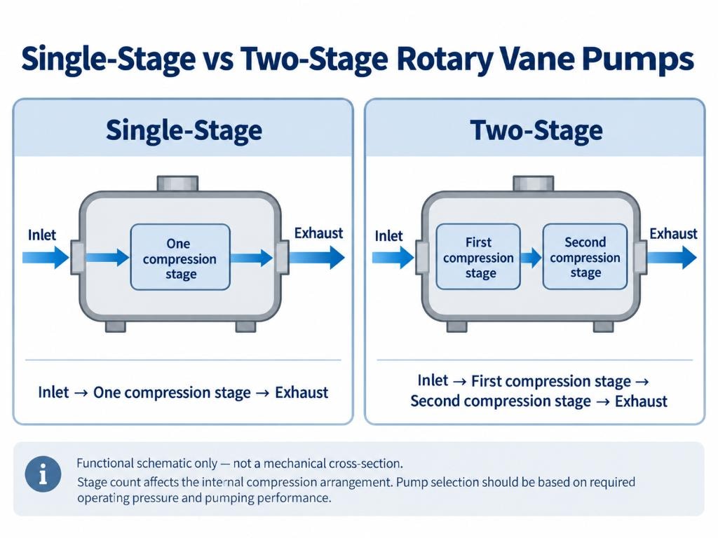 Simplified internal gas paths through one compression stage and two compression stages in series